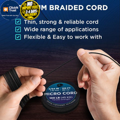 TECEUM Micro Paracord Rope – Thin Braided Cord for Crafting, 125 ft, Black