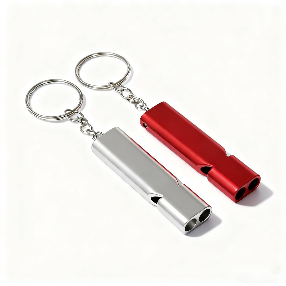 2 Pack Emergency Whistles Double Tube with Keychain for Outdoor Camping Hiking