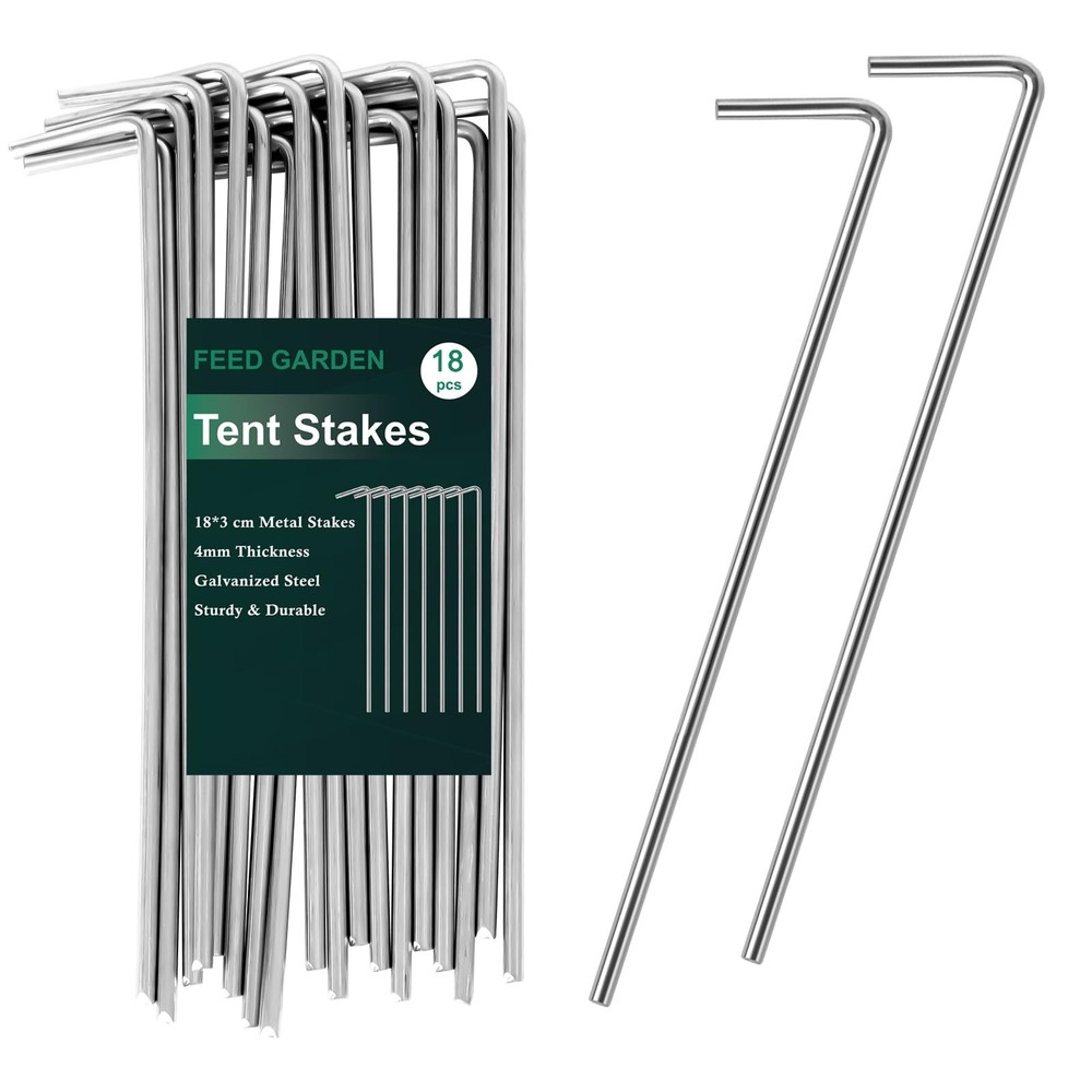FEED GARDEN 7 Inch Tent Stakes 18 Pack Yard Inflatable 18 Pack, silver