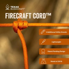 Texas Bushcraft Firecraft Cord – Utility Paracord Survival Rope, Parachute Cord