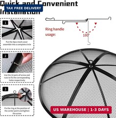 Fire Pit Spark Screen, Outdoor 27 Inch Round Fire Pit Screen with Foldable Hook