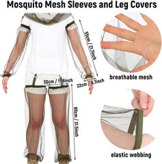 5Pcs anti Mosquito Netting Suit, Mosquito XL Head Hat with Mesh Net, Arm and Leg
