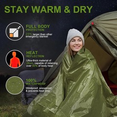 3-Pack Emergency Blanket, Extra-Thick Extra-Large Survival Blanket, Thermal Refl