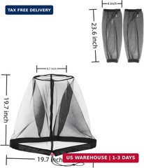 Mosquito Head Net for Hat with Arm Sleeves, No See Um Bug Face Net, Breathable F