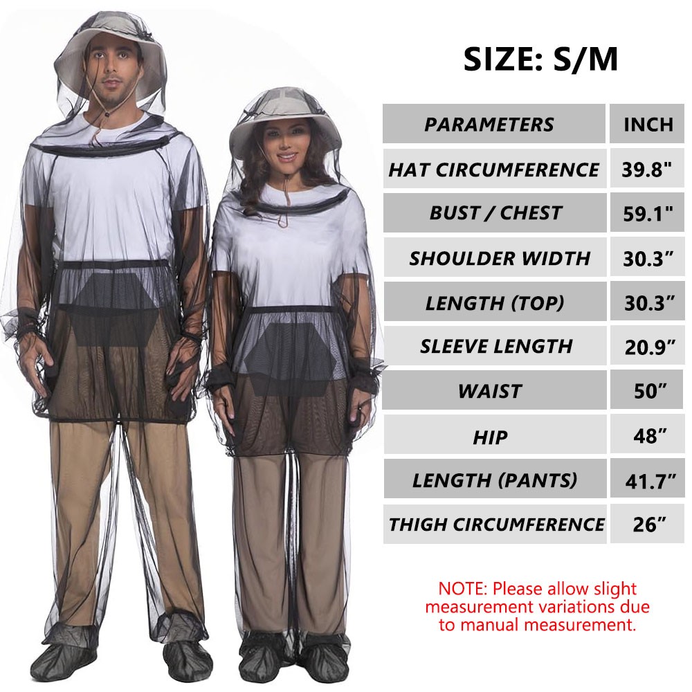 Adults Mosquito Suits Mesh Net Bug Hooded Jacket Pant for Fishing Hiking Camping