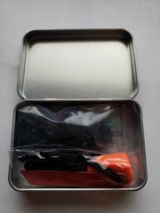 Fire Starter Kit: Ferro Rod, Charred Punk Wood, Alcohol Pads in Reusable Tin