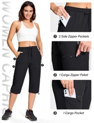 MAGCOMSEN Womens Capris for Summer Hiking Lightweight Quick Dry Large, Black