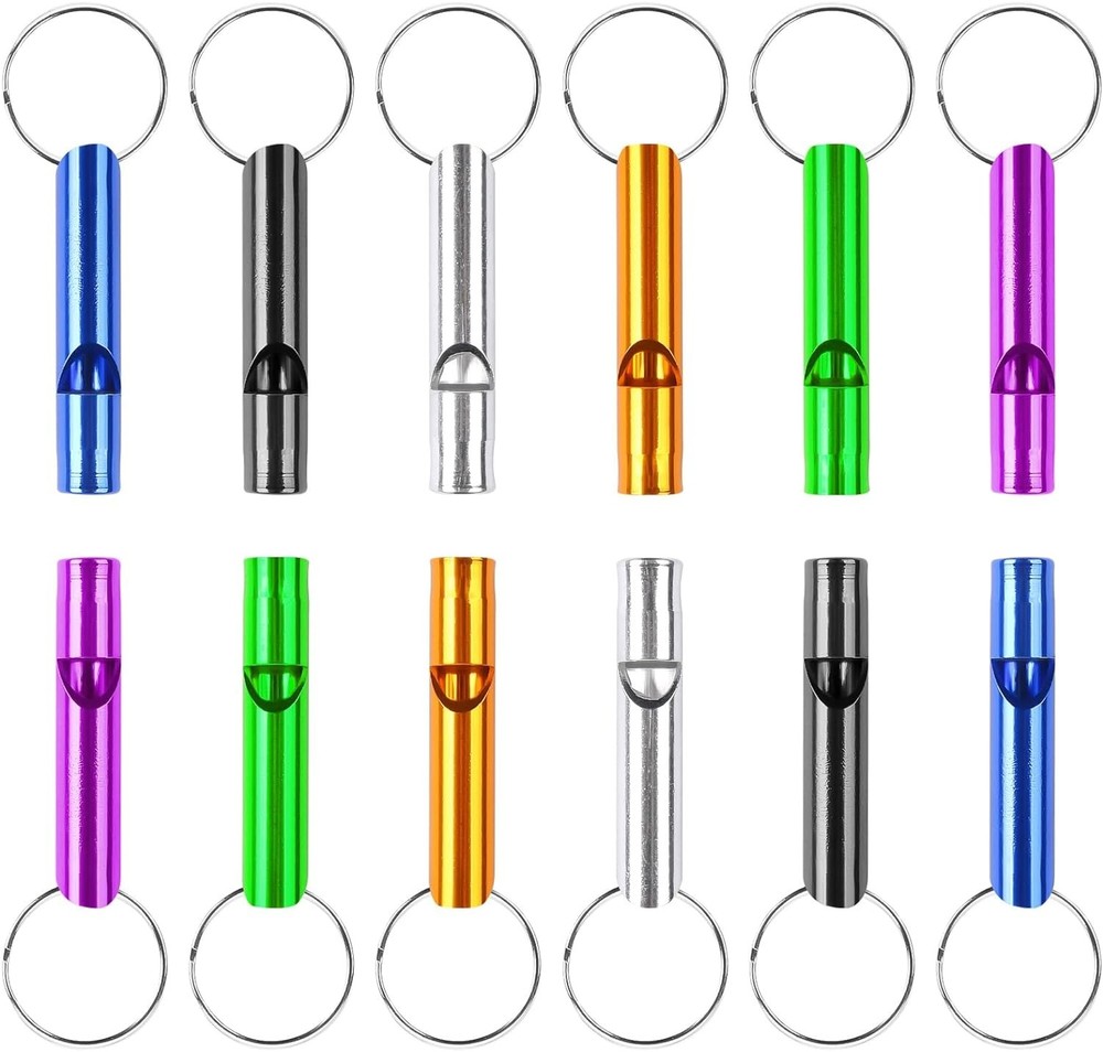 12 Pcs Emergency Whistle Aluminum Safety Survival Keychain for Camping Hiking