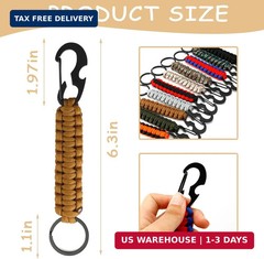 10 PCS Paracord Keychain with Carabiner Clips, Lanyard Paracord Keychain with Ca