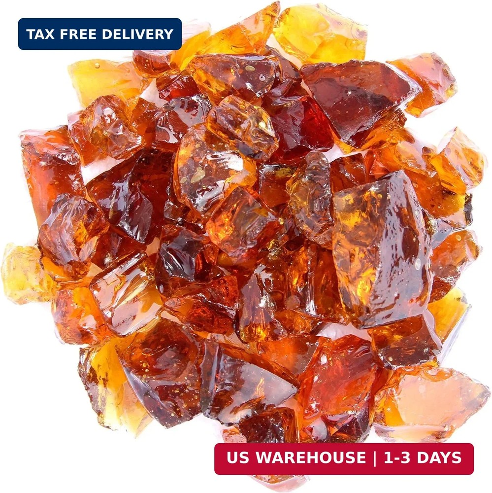 Hiland Fire Pit Glass in Amber, Extreme Temperature Rating, Good for Propane or