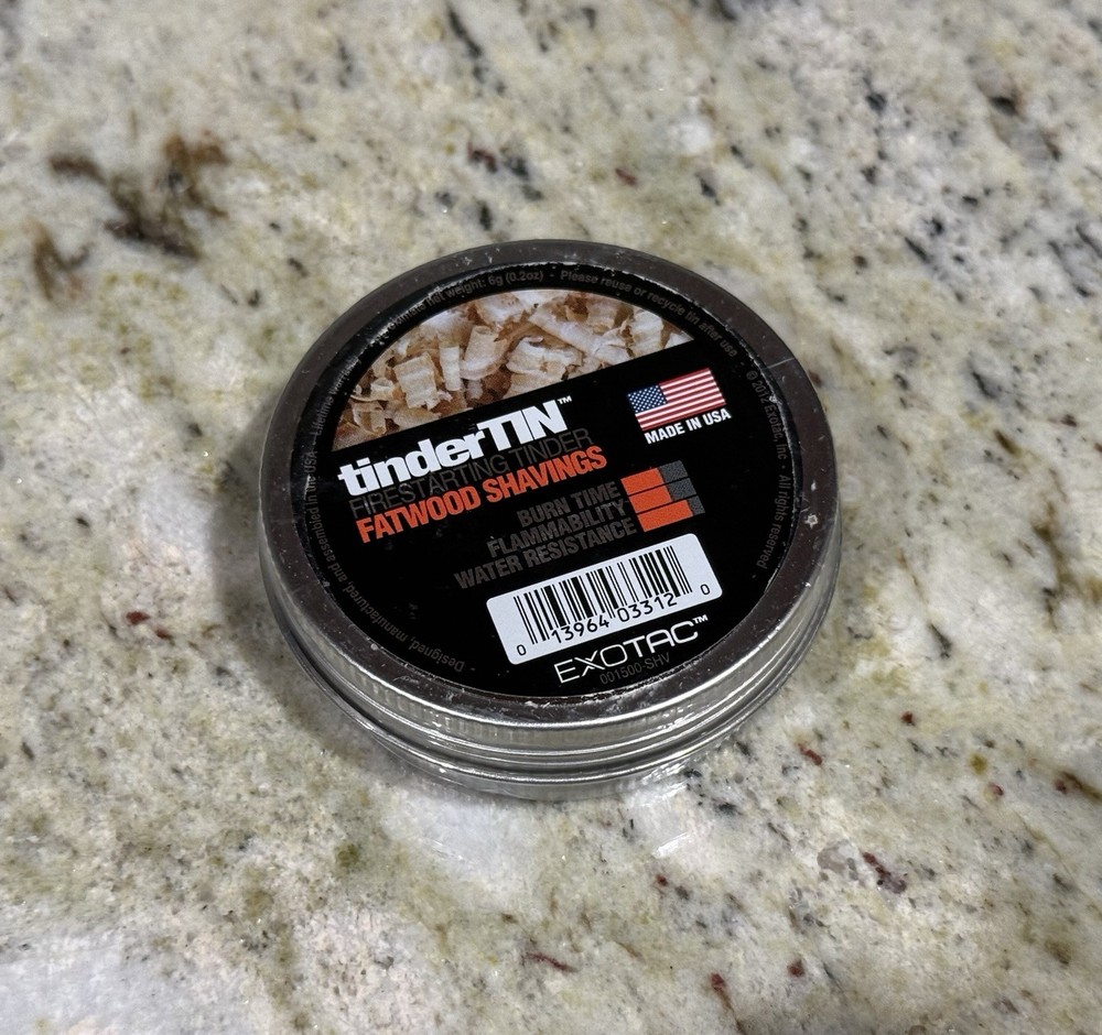 new EXOTAC Tinder Tin Firestarting Tinder Fatwood Shavings Camping Survival 6 g