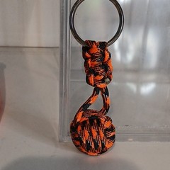 Orange/Black Nylon 4″ Paracord «Monkey Fist» Keychain Lanyard Key Ring (B3)