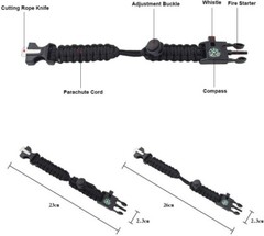 2 Paracord Survival Bracelet2, Fire Starter, Whistle, Compass, Rope Cutter, Para