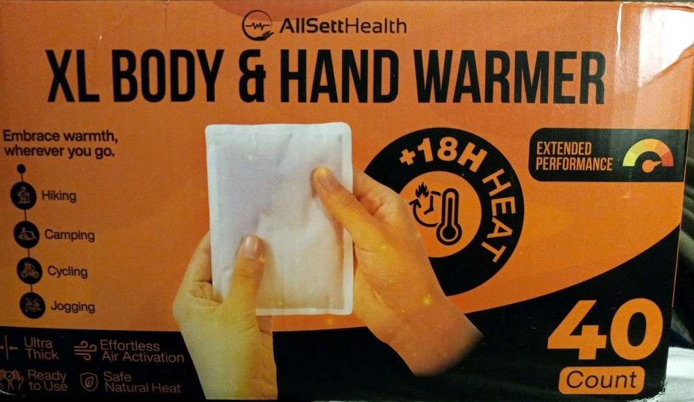 AllSettHealth XL Body & Hand Warmers Hiking Camping Cycling 40 Count Box NEW!