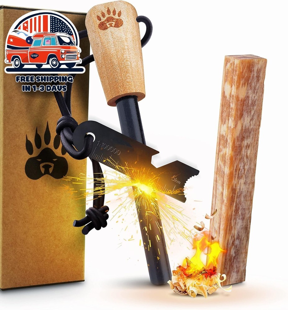 6 in 1 Kit De Supervivencia De Acero Para Fuego Con Yesca De Madera Gruesa US