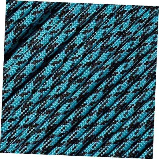 100FT Type III Neon Turquoise with Black Camo Paracord 550 100 Feet Scuba