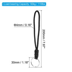2pcs 8″ Paracord Lanyard with Keyring Wrist Cord Badge Holder Strap, Black