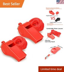 Red Self-Defense Whistles with Lanyards – Loud Alerting Sound, 2 PCS