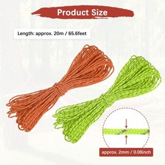 2PCS 2 mm 66FT Reflective Camping Paracord 3 Strands, Fluorescent Green, Orange