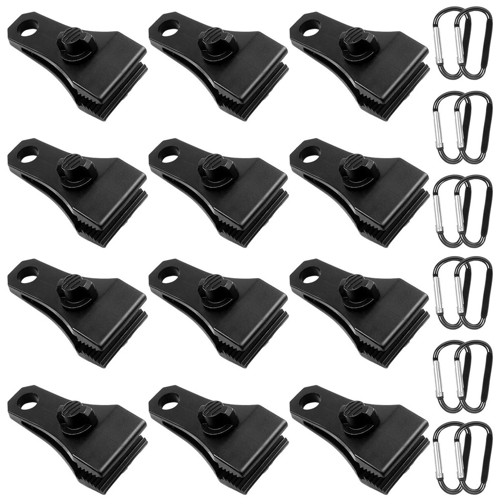Upgrade 2.23 x 1.17 x 0.16 inches, Large 24 Tarp Clips With Carabiner-black