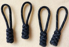 4 Pieces of Black reflective stripes 550 Paracord Zipper Pull Snake knot