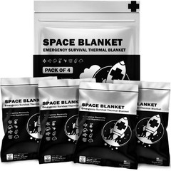 4 Pack Mylar Emergency Blankets, Nasa Designed, Waterproof Thermal Blankets Gold