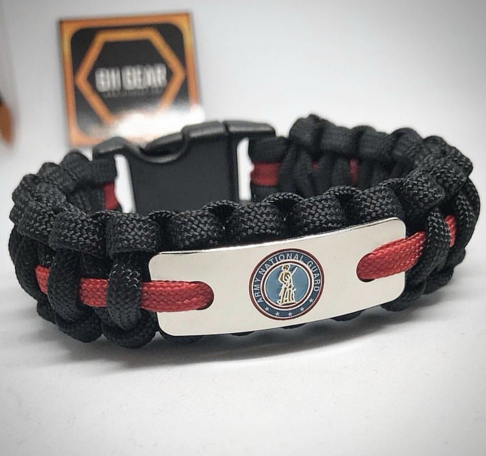 US Army National Guard 550 Paracord survival Bracelet Black With Red Stripe