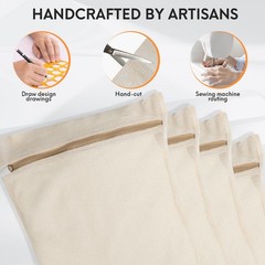 4-Piece Medium Durable Organic Cotton Mesh Laundry Bags with Medium, beige