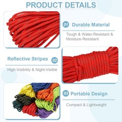 Reflective Fluorescent Paracord Rope 4mm 49 ft for Camping (Red)
