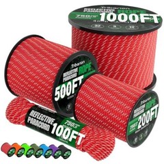 Reflective Paracord Rope 750 lb – 5/32″ Parachute Cord 4MM 12-Strand 200ft Red