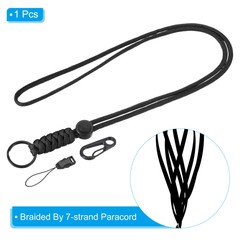 20″ Paracord Lanyard Necklace Keyring Cord Clasp Strap Badge Holder, Black