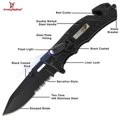 Lethal Defender Emergency Knife | LED Light Pocket Assisted Folding Police Black