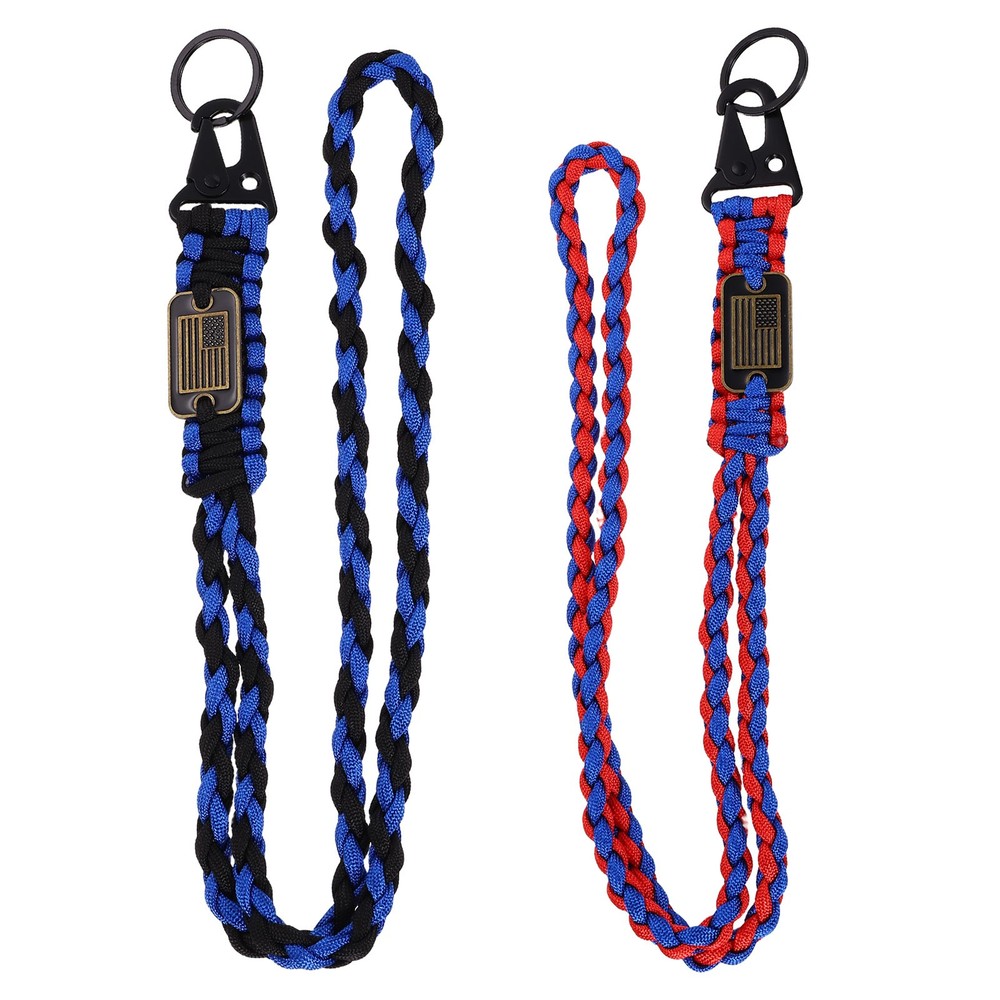 2Pcs Paracord Lanyard, Strong Lanyard with USA Flag, Red and Blue, Blue