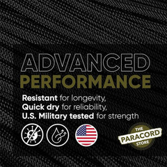 | Type III 550 Paracord – 1000 FT Spool, Black | Heavy Duty 7 Strand Tactical Pa