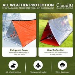 CloudTen Emergency Tent: Lightweight 2 Person Survival Tent with Multi-Function