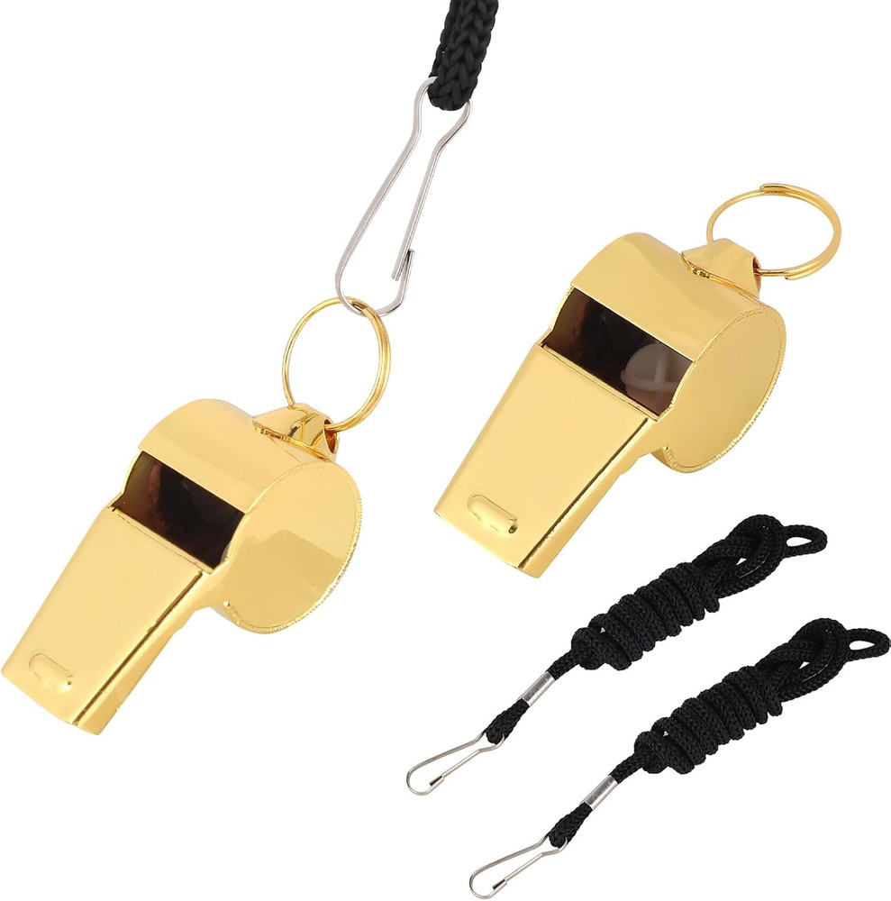 2pcs Stainless Steel Sports Whistle with Lanyard Loud 120dB Coach Referee