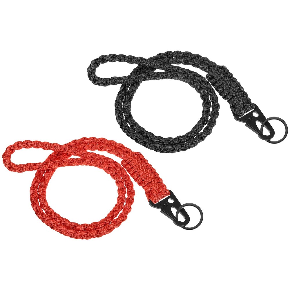 2Pcs 22″ Paracord Neck Lanyard Keychain Braided Strong Lanyard with Black Red