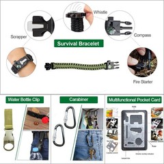 29in1 Emergency Survival Kit First Aid Supplies Camping Bug Out Bag Fire Starter