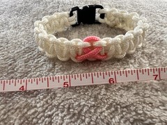 Paracord Survival Bracelet Breast Cancer Awareness 7 1/2 Inch White/pink