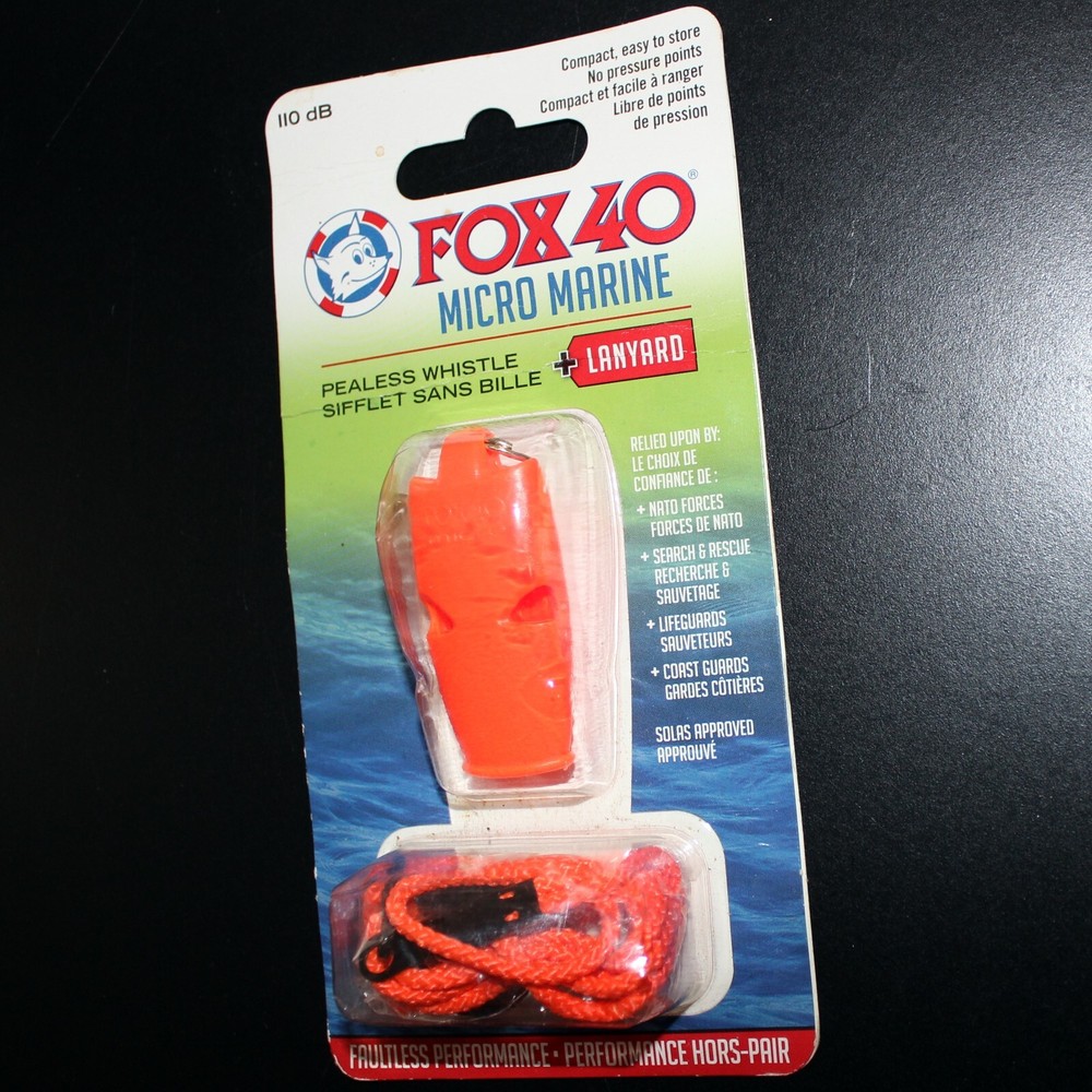 BNWT vintage FOX 40 Micro Marine Pealess Whistle 110dB + Lanyard Made in Canada
