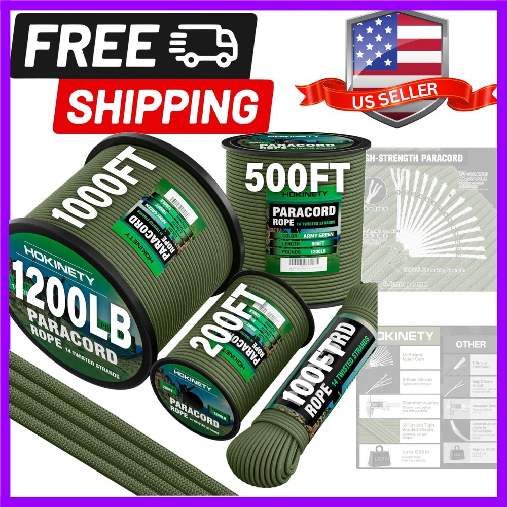 1200lb Paracord Rope – 4.4mm 14 Strand Nylon Parachute Spool para Cord Lanyar…