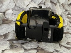 3 in 1 Survival Blk Analog Watch Orange Yellow Adjustable Paracord Strap Whistle