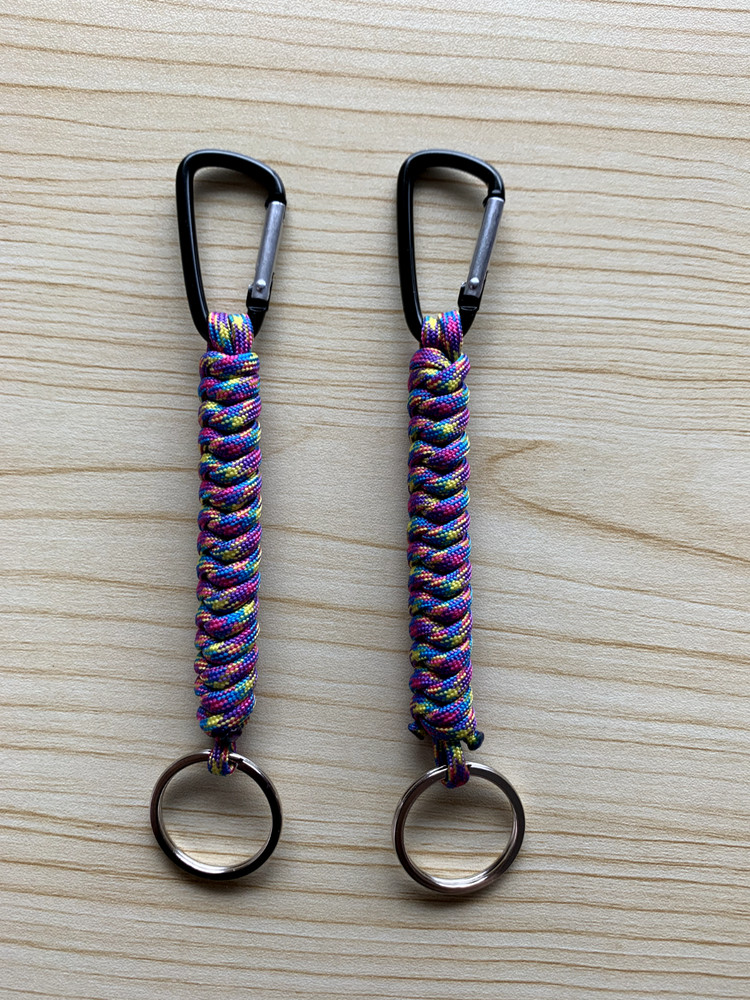 Set of 2, Survival Paracord Lanyard Keychains w/Carabiner