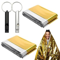2 Pack Rescue Blanket and 2 Piece Survival Whistle, First Aid Blanket Emergency De…