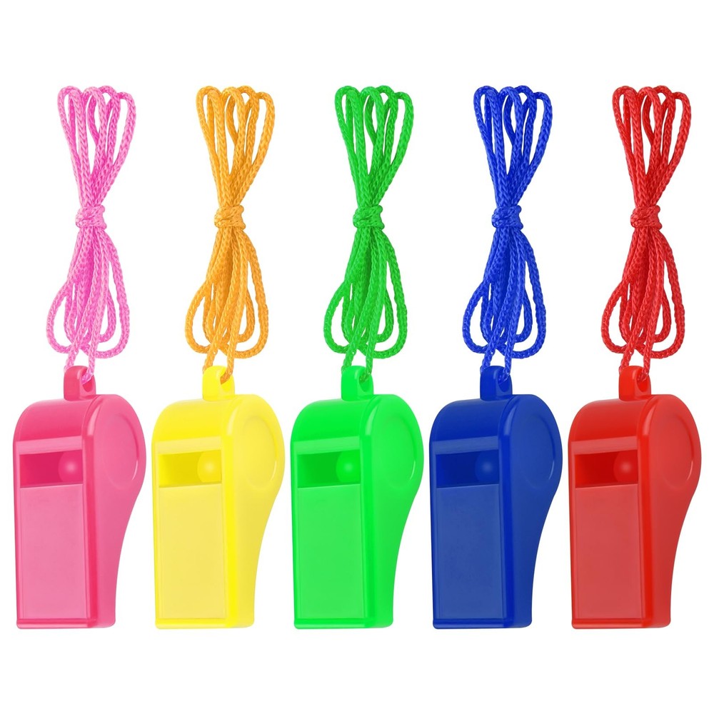 5 Pcs Referees Loud Plastic Emergency Whistle with Lanyard for Outdoor Activitie
