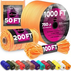 Teceum Paracord Type Iv 750 Lb Apricot 50 Ft 4Mm Nylon Strong Tactical Milspec
