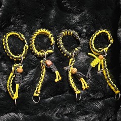Set of 4 Yellow and Black Nylon Paracord Bracelets with Keyrings and Beads