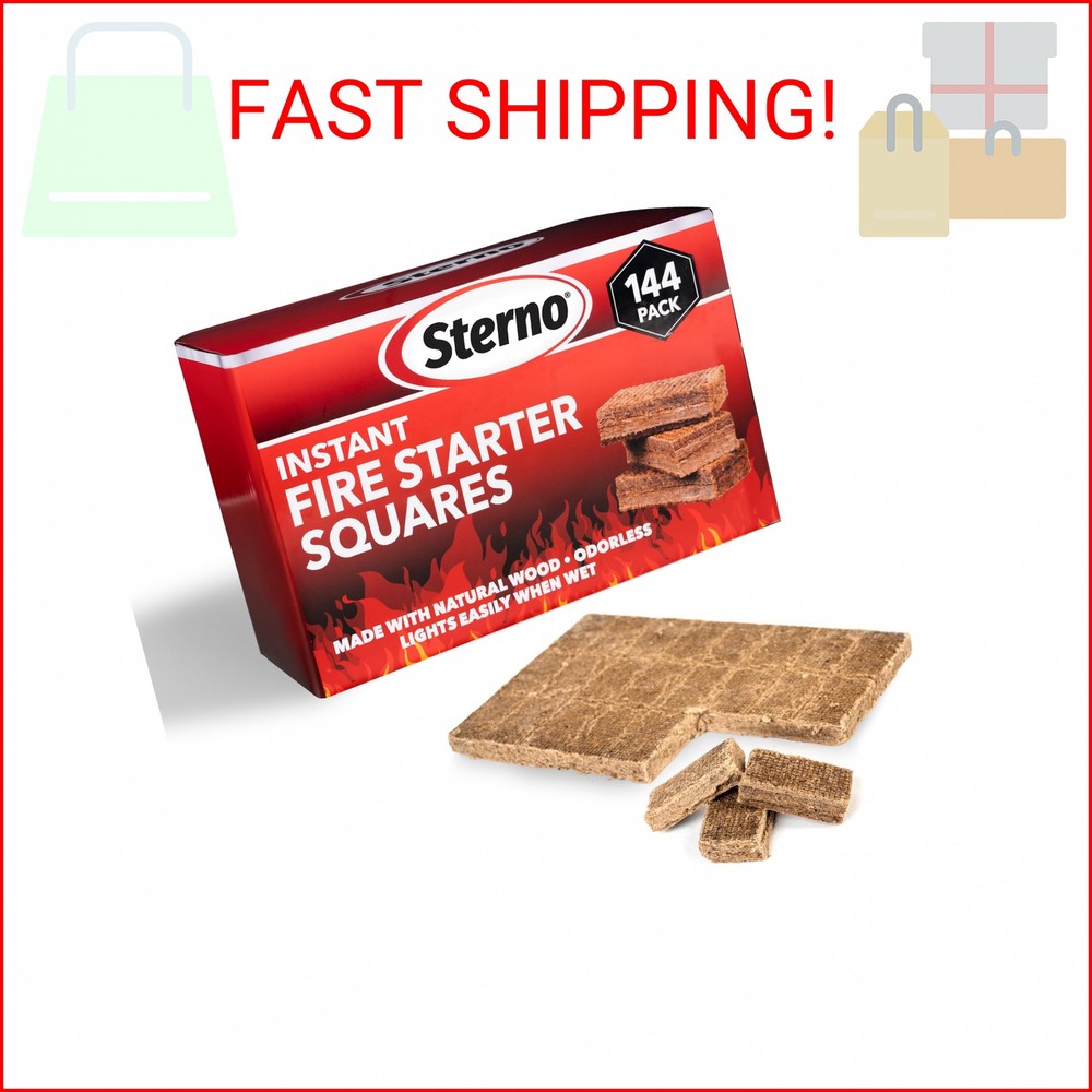Sterno Instant Fire Starter Squares, 144 Count – Natural Wood Fire Starter Cubes