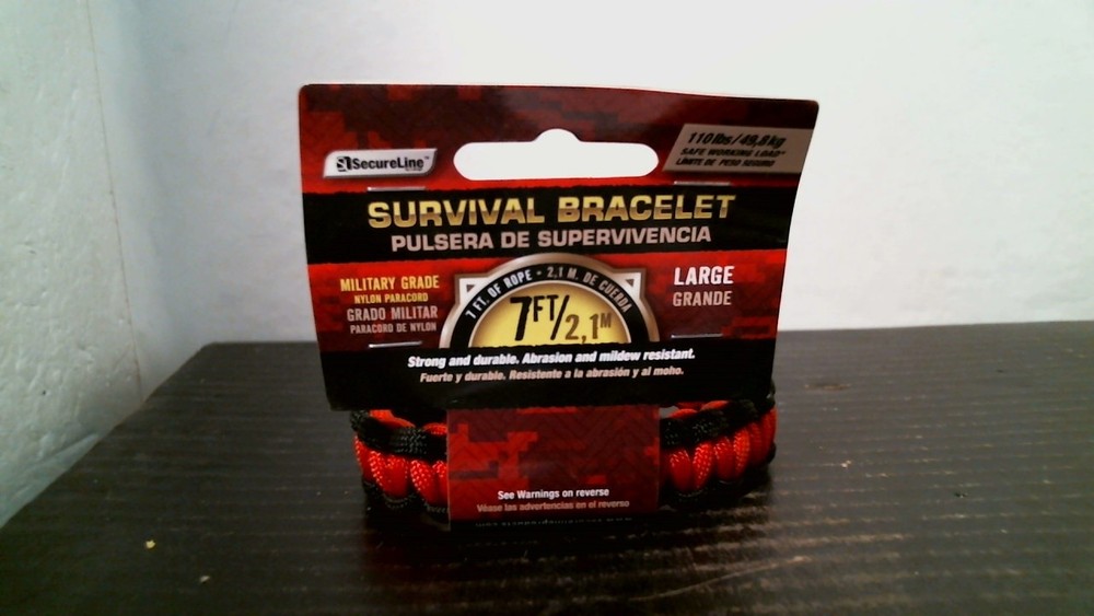 Secure Line NPCB550BKRL Survival Bracelet, Large Black/Red, FREE SHIP