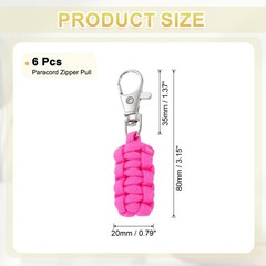 Paracord Zipper Pull, 80 mm Length for Backpacks – Cylinder (6 Pack, Pink)